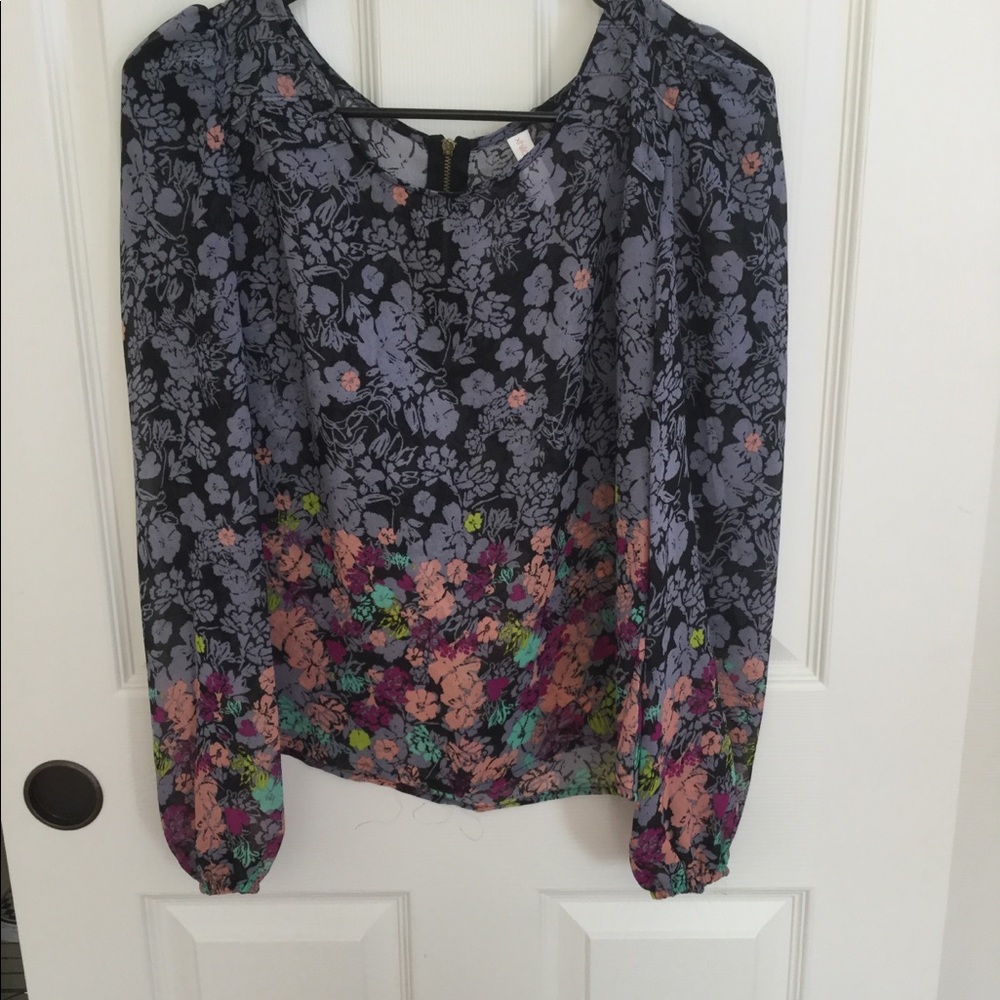 xhilaration zip up flowered blouse.